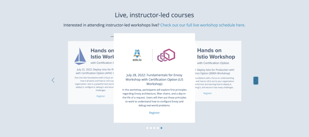 Screenshot of 3 upcoming Solo Academy Live Workshops