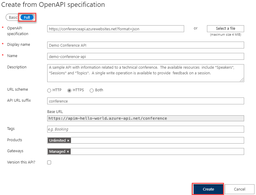 create from OpenAPI specification