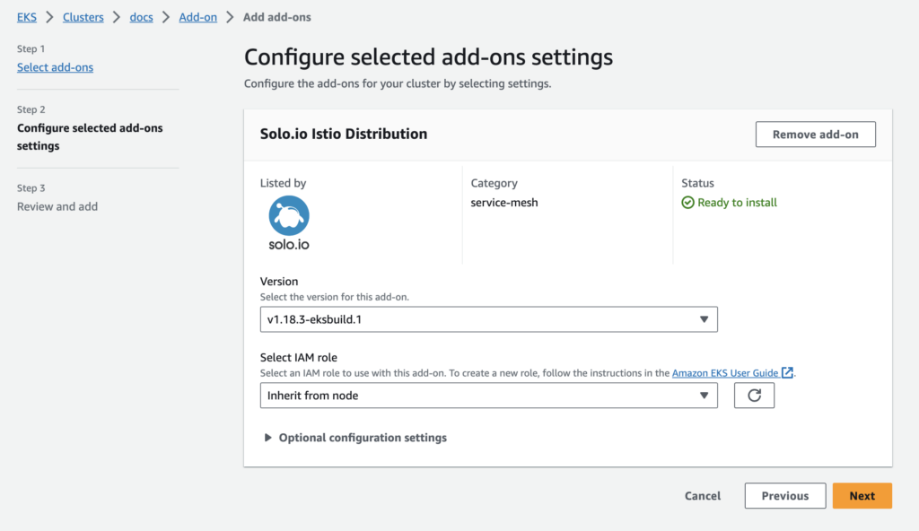 configure selected add-on settings